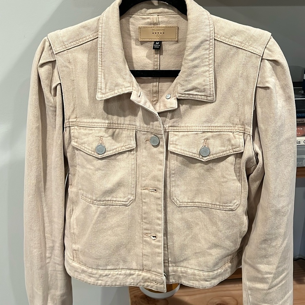 Blank NYC cropped denim jacket with puff sleeves